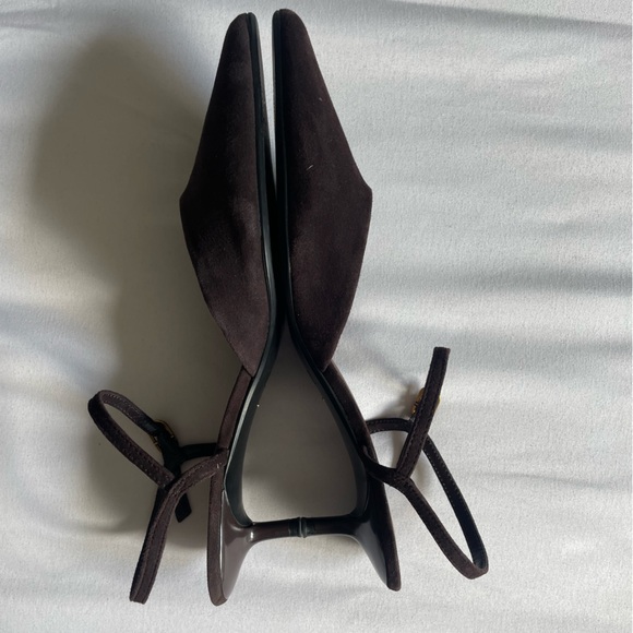 Like New Zara Deep Brown Suede Pointed Toe Mary Jane Kitten Heel EU 36 | US 6 - Picture 13 of 16